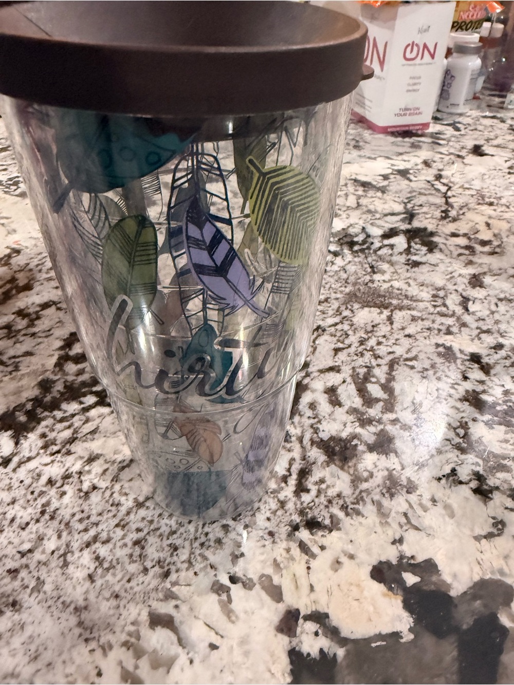Tervis Feather-Print Tumbler with Dark Brown Lid - tervis